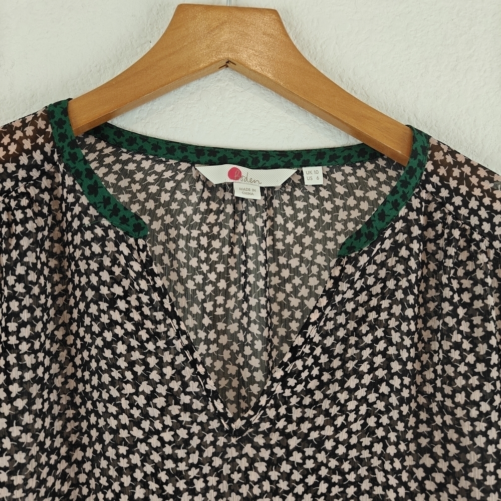 Boden Talise Top Size 6 Peasant Blouse Boho Black Pink Green Tiered Ruffle - Picture 5 of 11